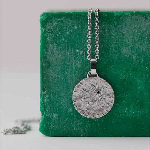 Médaille Arthus Bertrand Or blanc & Diamant Noir Pluie d'Etoiles 23 millimètres