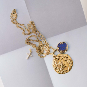 Médaille Arthus Bertrand Or Jaune & Lapis-lazuli Flora 16 millimètres