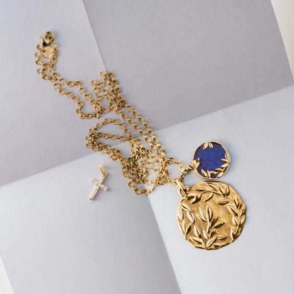 Médaille Arthus Bertrand Or Jaune & Lapis-lazuli Flora 16 millimètres