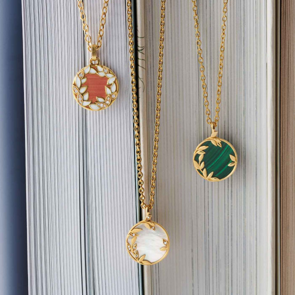 Médaille Arthus Bertrand Or Jaune & Malachite Flora 16 millimètres