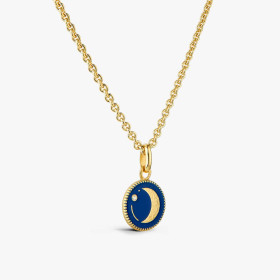 Pendentif Arthus Bertrand Or Jaune & Diamant Lune Bleu Marine 10 mm