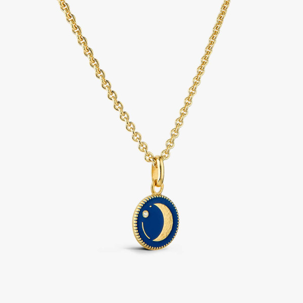Pendentif Arthus Bertrand Or Jaune & Diamant Lune Bleu Marine 10 mm