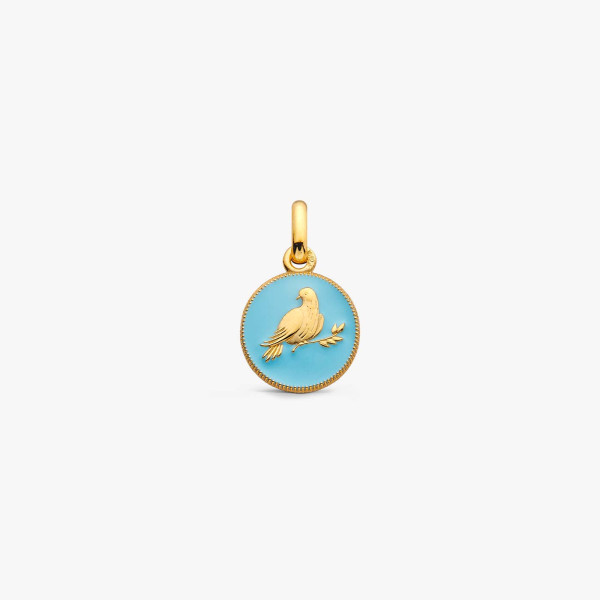 Pendentif Arthus Bertrand Or Jaune Colombe Bleu Ciel 10 mm