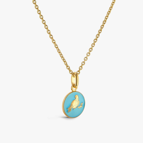 Pendentif Arthus Bertrand Or Jaune Colombe Bleu Ciel 10 mm