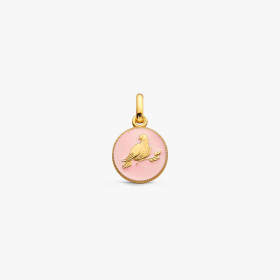Pendentif Arthus Bertrand Or Jaune Colombe Rose Poudré 10 mm