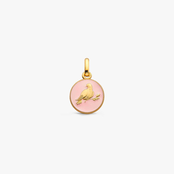 Pendentif Arthus Bertrand Or Jaune Colombe Rose Poudré 10 mm