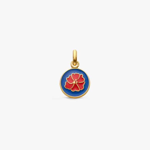 Pendentif Arthus Bertrand Or Jaune Coquelicot Bleu Roi 10 mm