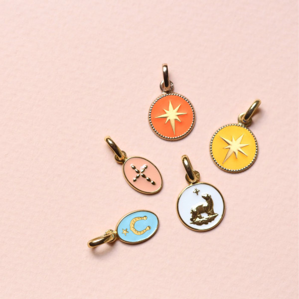 Pendentif Arthus Bertrand Or Jaune Fer à Cheval Bleu Ciel