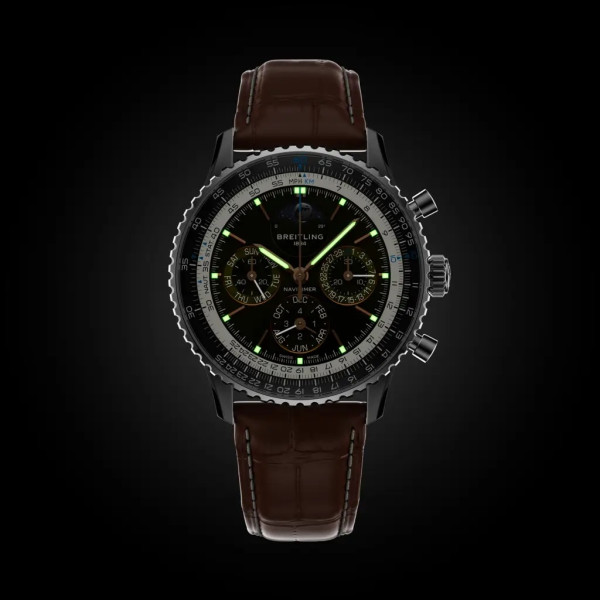 Montre Breitling Navitimer B19 Chronograph 43 Perpetual Calendar Cadran anthracite Bracelet Cuir d’alligator