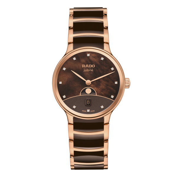 Montre Rado Centrix Moonphase Quartz Cadran Brun Bracelet Brun