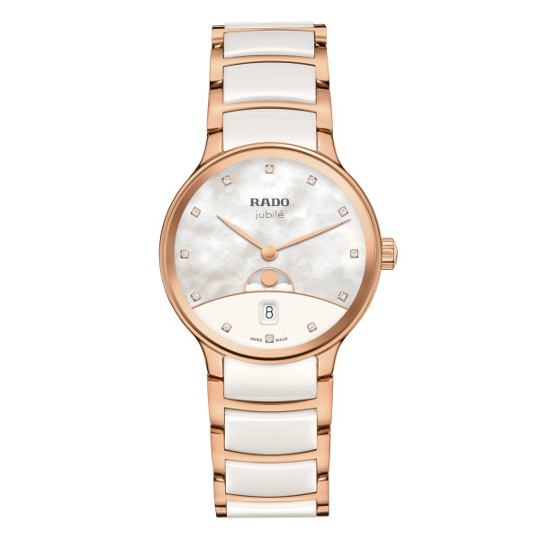 Montre Rado Centrix Moonphase Quartz Cadran Blanc Bracelet Blanc