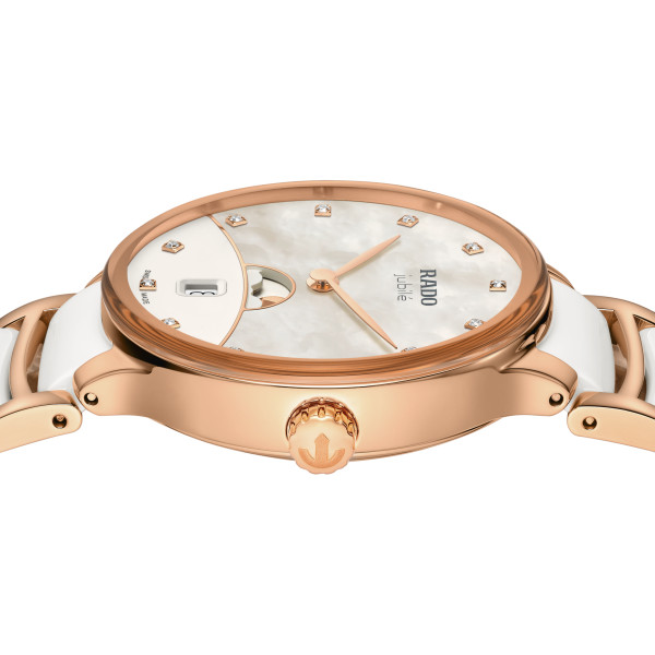 Montre Rado Centrix Moonphase Quartz Cadran Blanc Bracelet Blanc