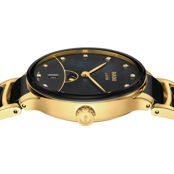 Montre Rado Centrix Moonphase Quartz Cadran Noir Bracelet Noir