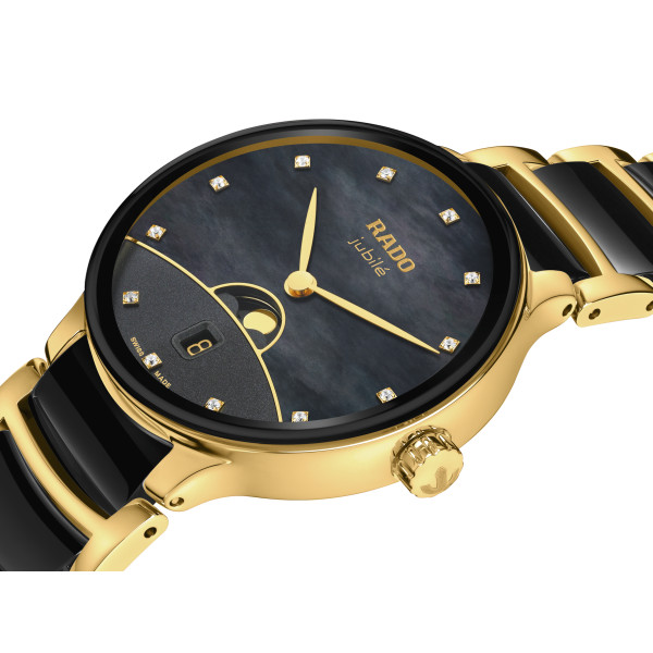 Montre Rado Centrix Moonphase Quartz Cadran Noir Bracelet Noir