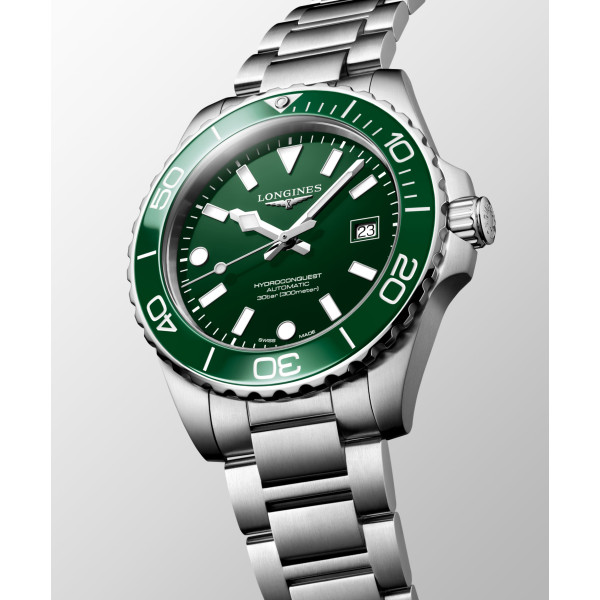 Montre Longines Hydroconquest 42 mm Automatique Cadran Vert laqué poli Bracelet Acier