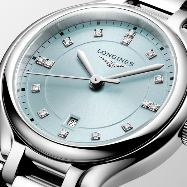 Montre Longines primaluna 30 mm Quartz Cadran Bleu menthe soleillé Bracelet Acier