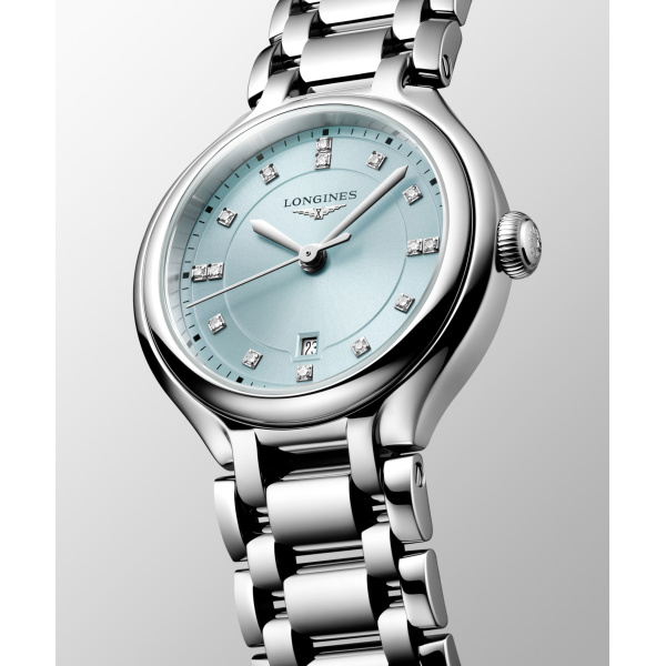 Montre Longines primaluna 30 mm Quartz Cadran Bleu menthe soleillé Bracelet Acier