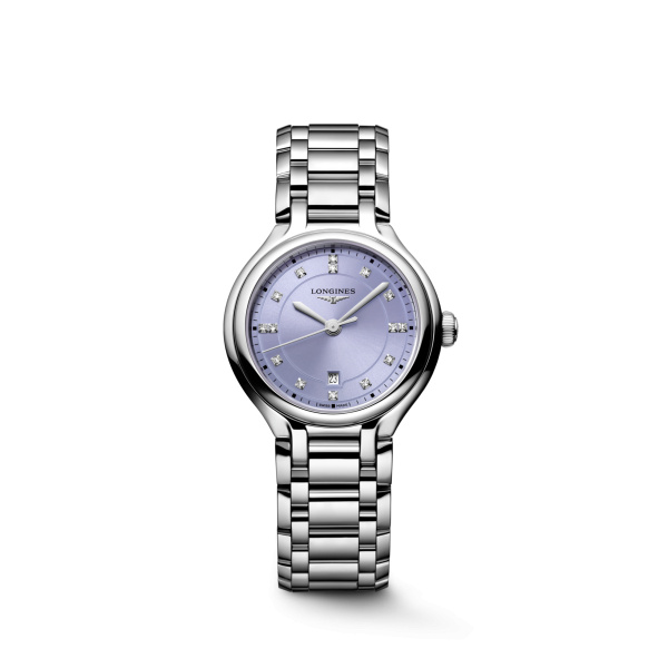 Montre Longines primaluna 30 mm Quartz Cadran Mauve lavande soleillé Bracelet Acier