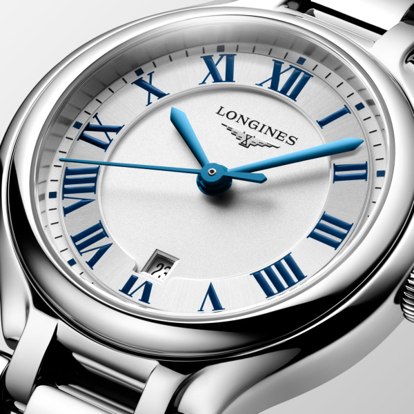 Montre Longines primaluna 30 mm Quartz Cadran Argenté "soleil" Bracelet Acier
