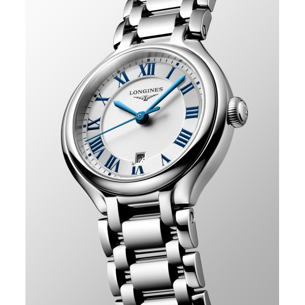 Montre Longines primaluna 30 mm Quartz Cadran Argenté "soleil" Bracelet Acier