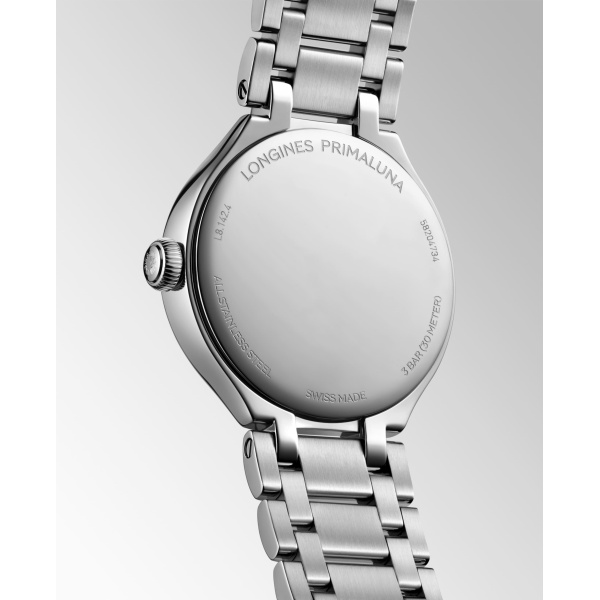 Montre Longines primaluna 30 mm Quartz Cadran Nacre blanche Bracelet Acier