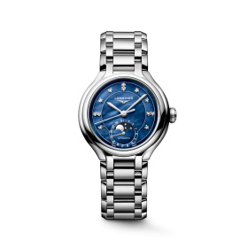 Montre Longines Longines primaluna moonphase 34 mm Automatique Cadran Nacre bleue lumineuse Bracelet Acier