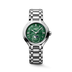 Montre Longines Longines primaluna moonphase 34 mm Automatique Cadran Nacre vert vif Bracelet Acier