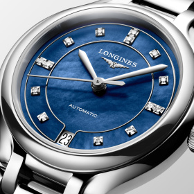 Montre Longines Longines primaluna 34 mm Automatique Cadran Nacre bleue lumineuse Bracelet Acier