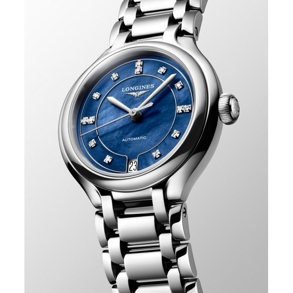 Montre Longines Longines primaluna 34 mm Automatique Cadran Nacre bleue lumineuse Bracelet Acier