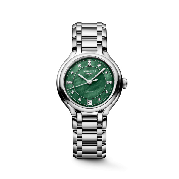 Montre Longines Longines primaluna 34 mm Automatique Cadran Nacre vert vif Bracelet Acier