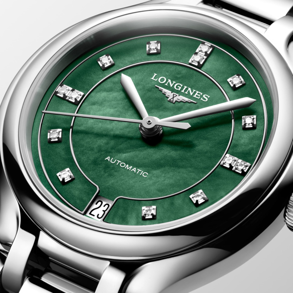 Montre Longines Longines primaluna 34 mm Automatique Cadran Nacre vert vif Bracelet Acier