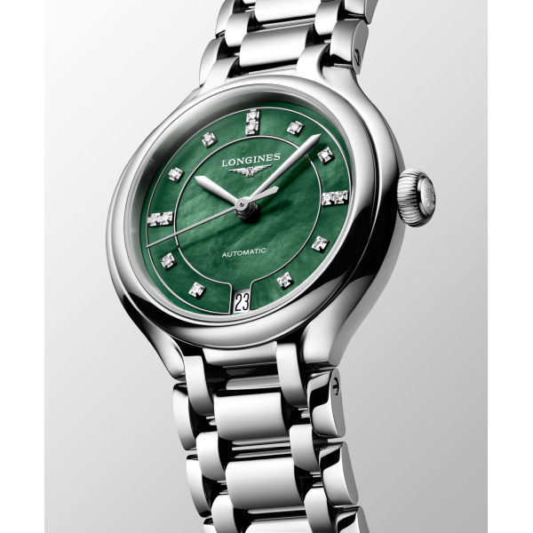 Montre Longines Longines primaluna 34 mm Automatique Cadran Nacre vert vif Bracelet Acier