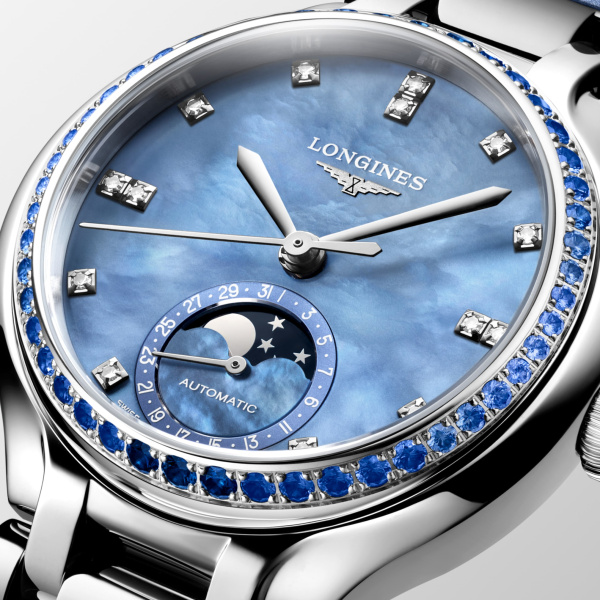Montre Longines Longines primaluna moonphase 34 mm Automatique Cadran Nacre bleue Bracelet