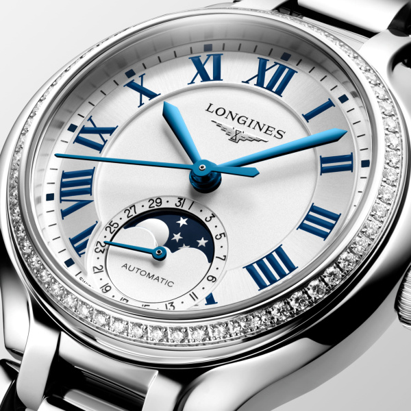 Montre Longines Longines primaluna moonphase 34 mm Automatique Cadran Argenté Bracelet Acier