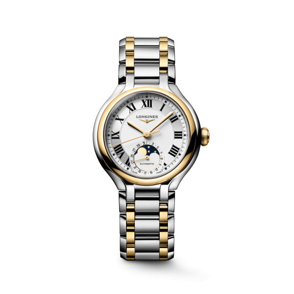 Montre Longines Longines primaluna moonphase 34 mm Automatique Cadran Argenté Bracelet Acier et Or Jaune