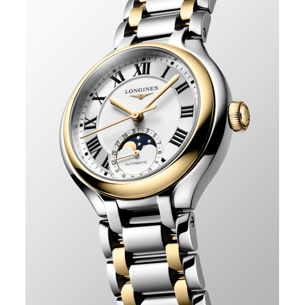 Montre Longines Longines primaluna moonphase 34 mm Automatique Cadran Argenté Bracelet Acier et Or Jaune