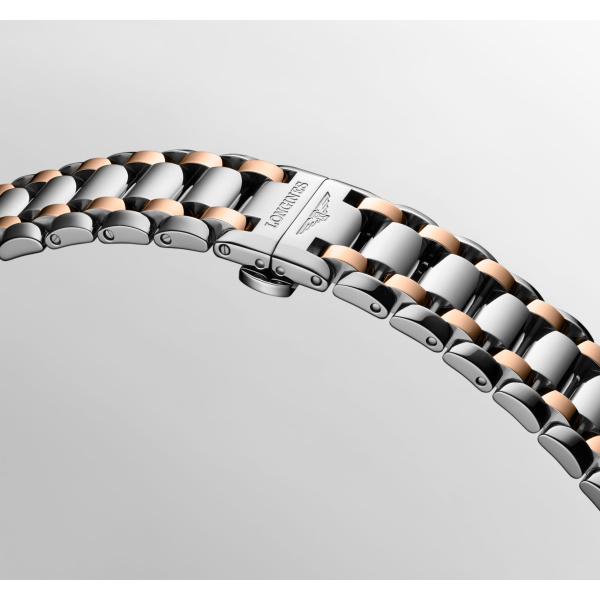 Montre Longines Longines primaluna moonphase 34 mm Automatique Cadran Argenté Bracelet Acier et Or Rose