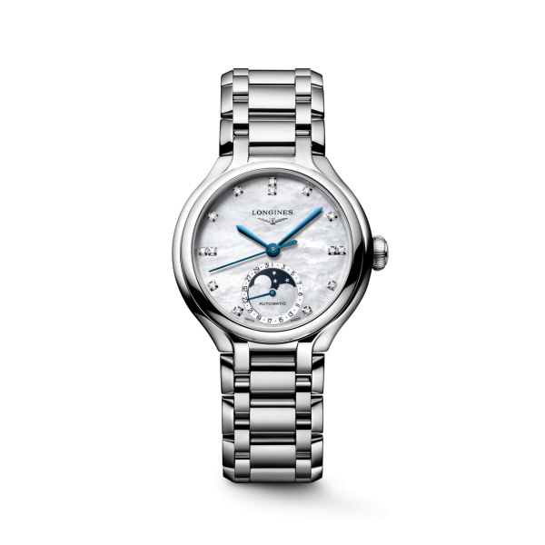 Montre Longines Longines primaluna moonphase 34 mm Automatique Cadran Nacre blanche Bracelet Acier