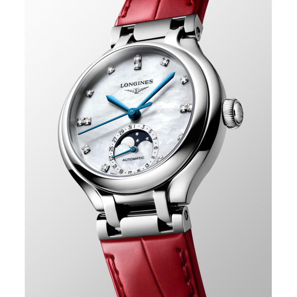 Montre Longines Longines primaluna moonphase 34 mm Automatique Cadran Nacre blanche Bracelet