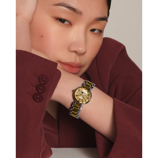 Montre Longines Primaluna Moonphase Cadran Doré Bracelet Acier Coiffe Or Rose