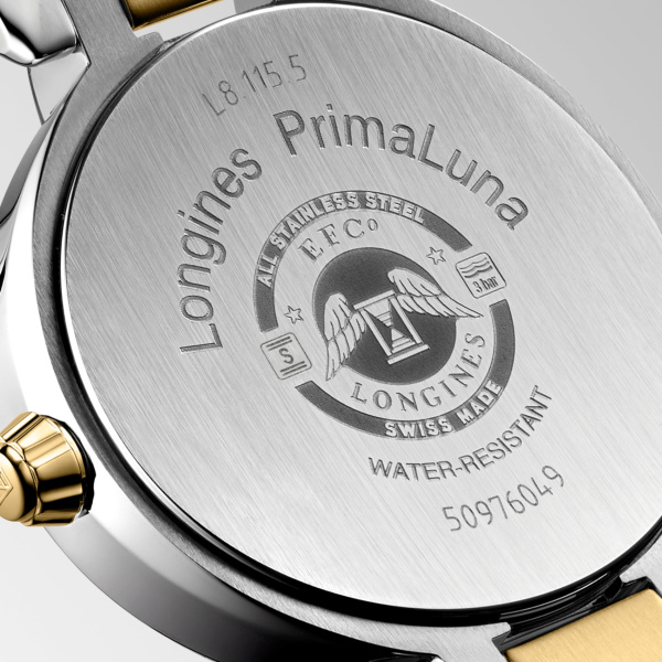 Montre Longines Longines primaluna moonphase 30.50 mm Quartz Cadran Doré Bracelet Acier et Or Jaune