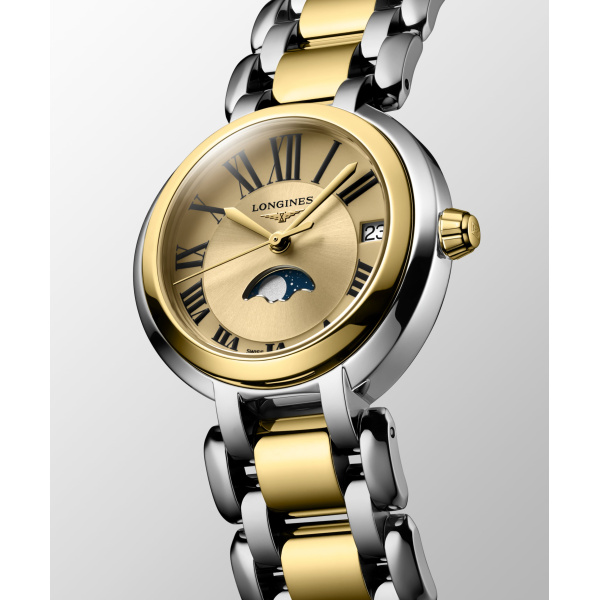 Montre Longines Primaluna Moonphase Cadran Doré Bracelet Acier Coiffe Or Rose