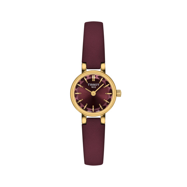Montre Tissot Lovely Round Quartz Cadran Bleu Bracelet Cuir Bordeaux