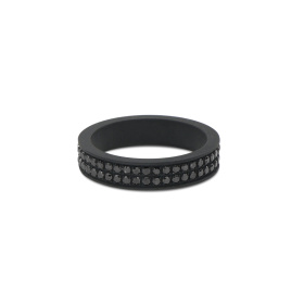 Bague plate pour homme Mano J en titane noir avec double rangée de diamants noirs