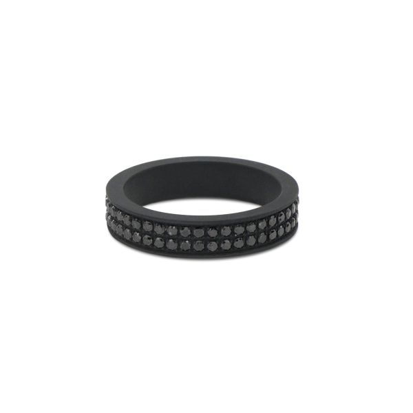 Bague plate pour homme Mano J en titane noir avec double rangée de diamants noirs