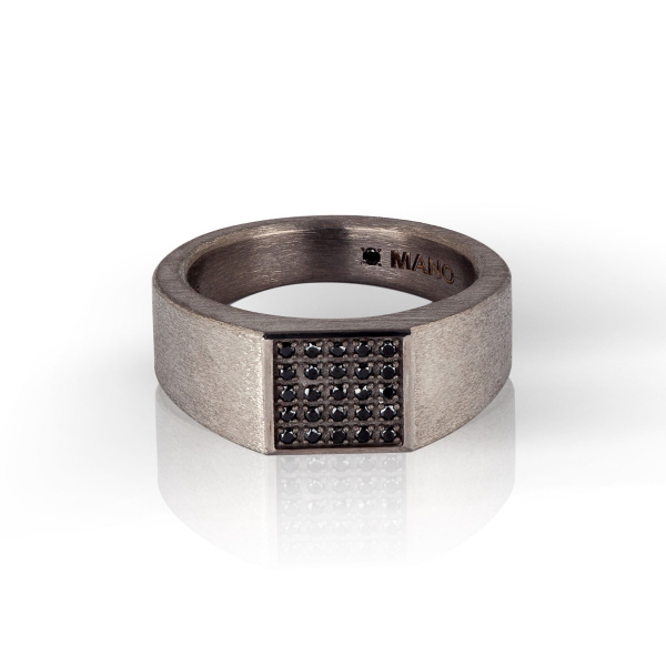 Bague pour homme Mano J en titane sertie de 25 diamants noirs