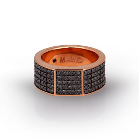 Bague Mano J pour homme, entièrement sertie d'or rouge 9 carats et de diamants noirs