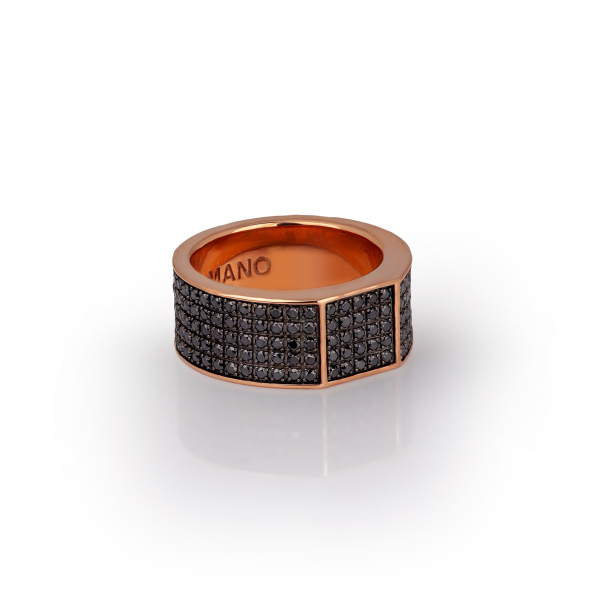 Bague Mano J pour homme, entièrement sertie d'or rouge 9 carats et de diamants noirs