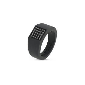 Bague pour homme Mano J en titane noir sertie de 25 diamants noirs pavés