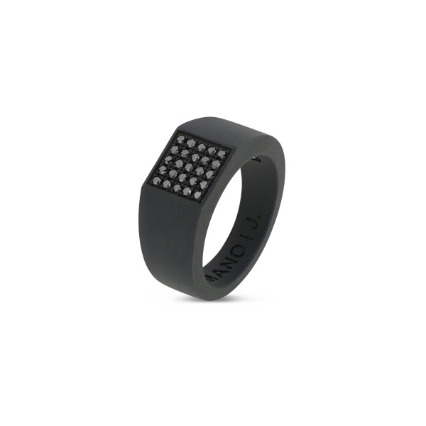 Bague pour homme Mano J en titane noir sertie de 25 diamants noirs pavés
